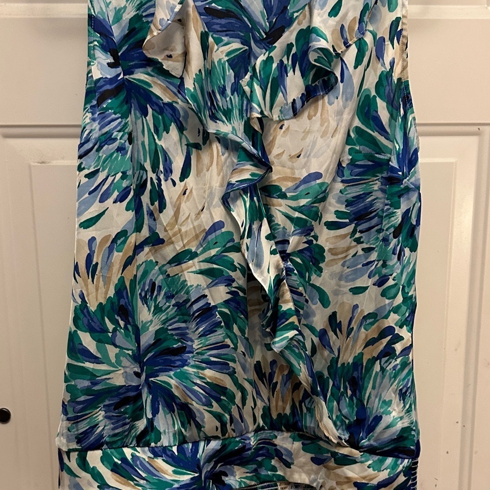 White House Black Market Floral Ruffle Blouse - Blue and Green - Picture 6 of 8